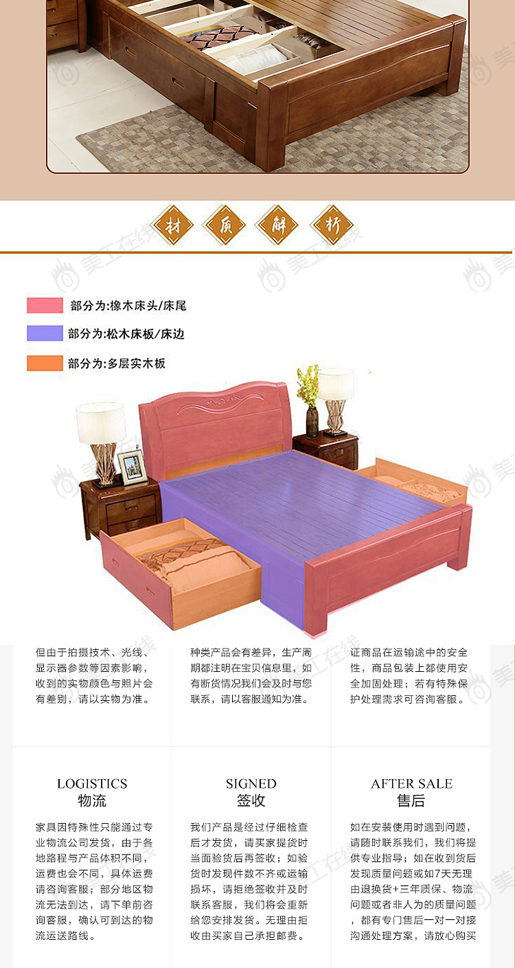橡木床详情设计