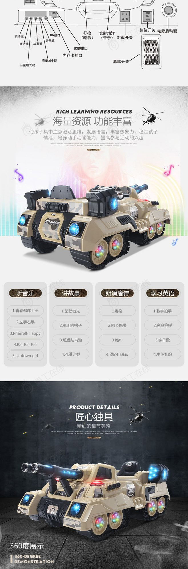 黑鹰儿童战车详情设计